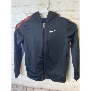 Nike Dri-Fit Black Full Zip Swoosh Logo Hoodie Youth Boys Size 7/Large